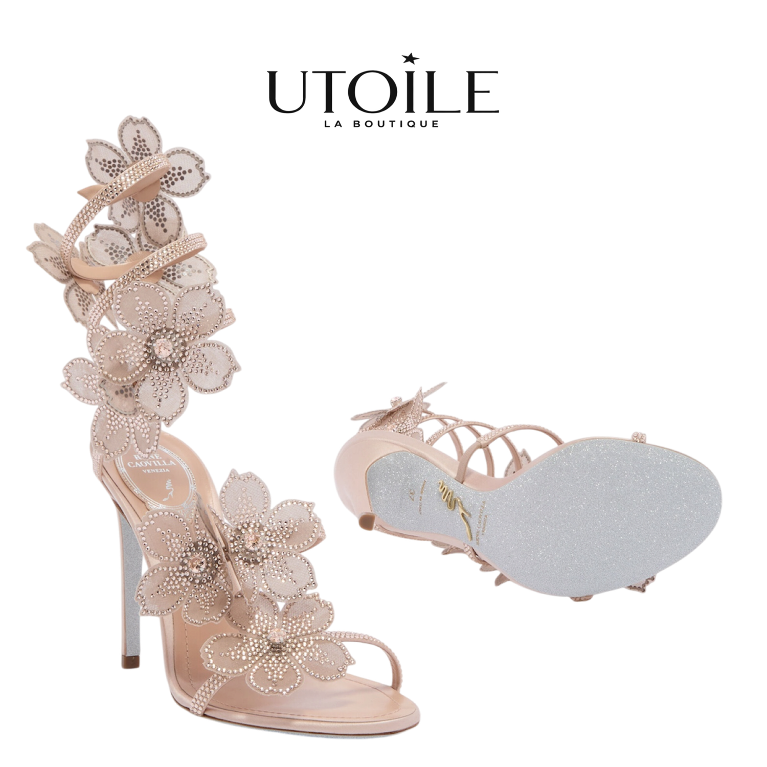 Rene Caovilla Peach Flower Blush Pink Sandal 105