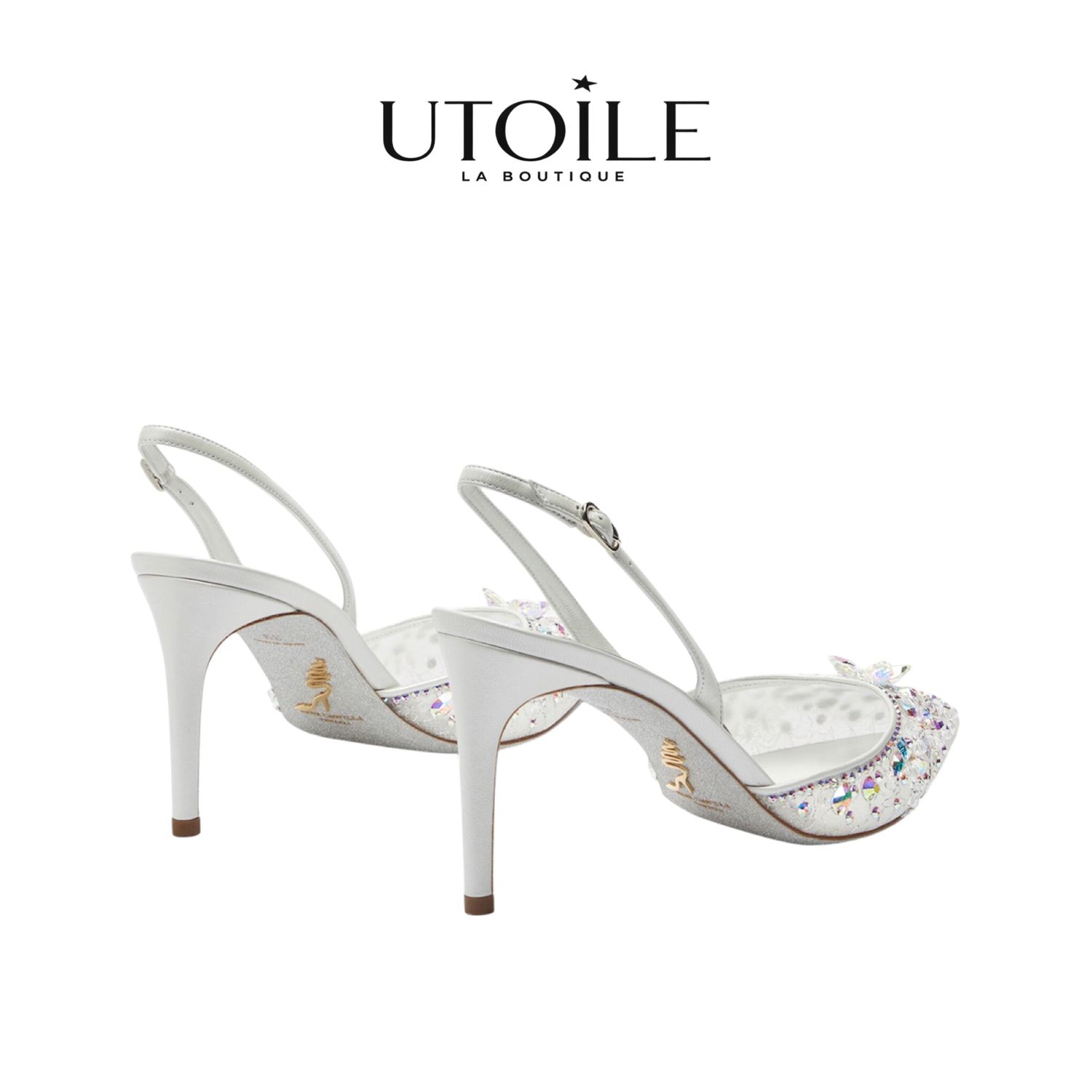 Rene Caovilla Cinderella White Slingback With Crystal 80