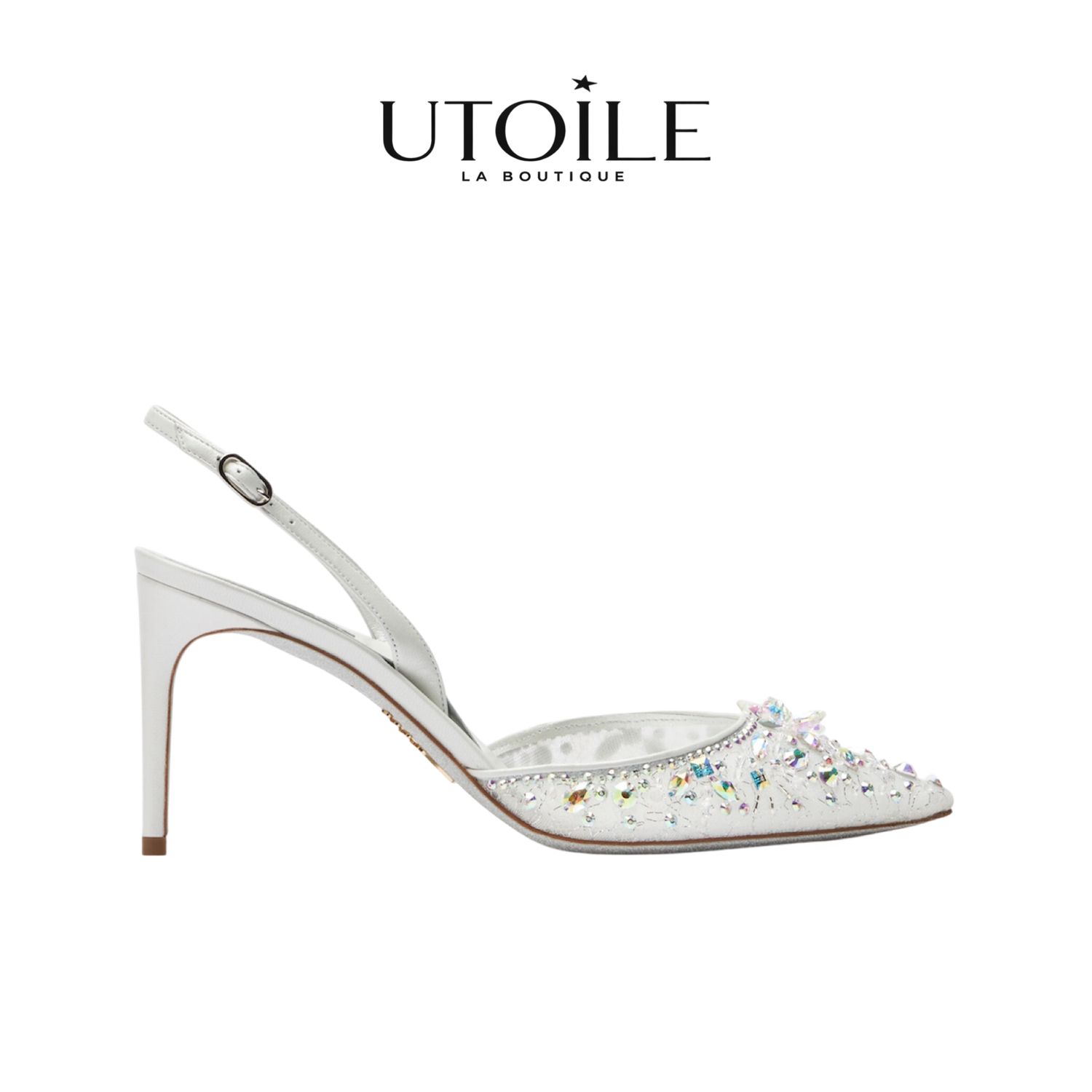 Rene Caovilla Cinderella White Slingback With Crystal 80