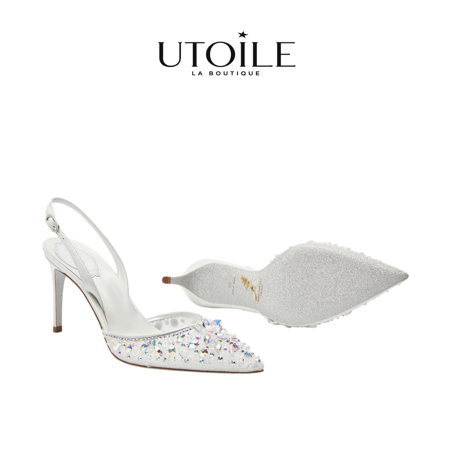 Rene Caovilla Cinderella White Slingback With Crystal 80