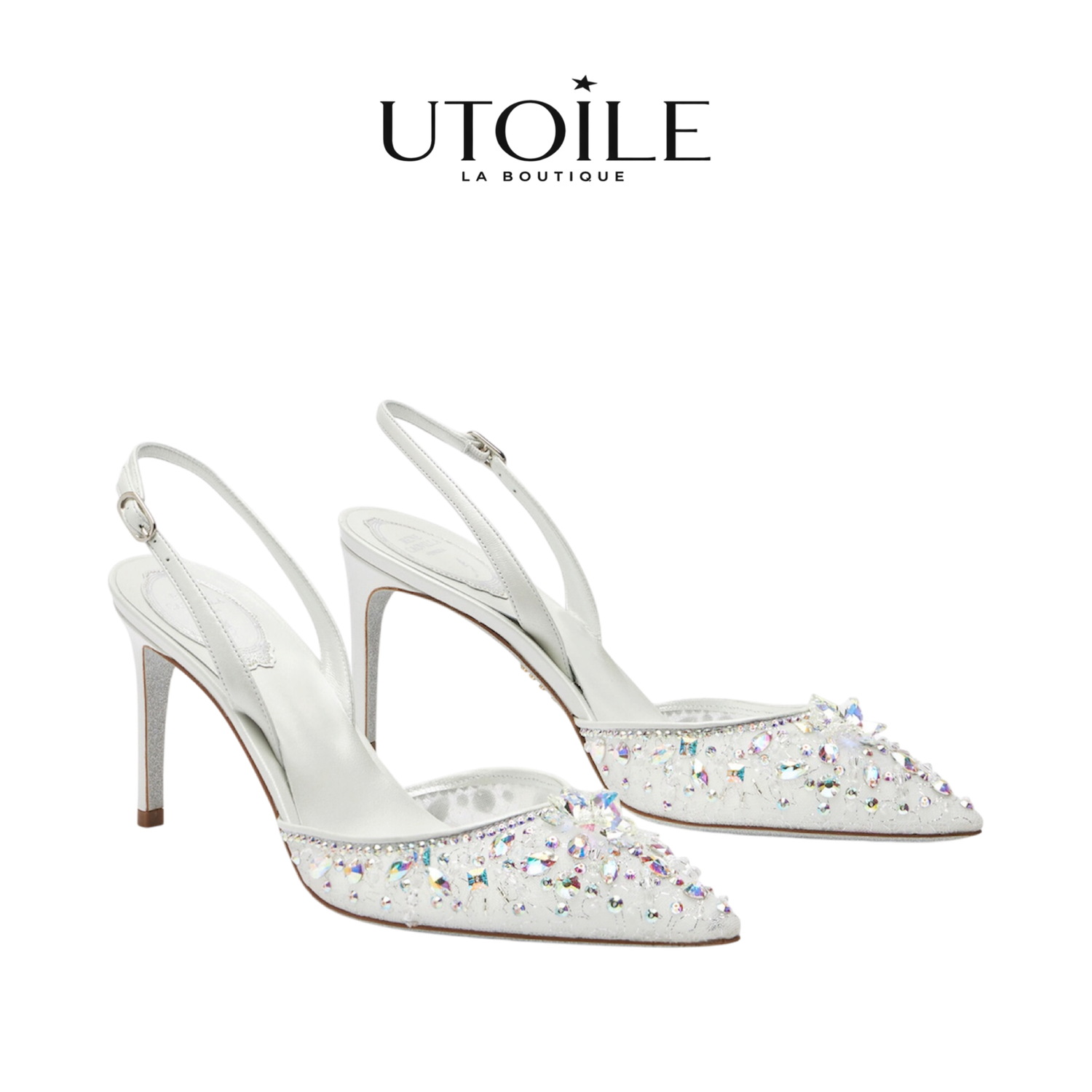 Rene Caovilla Cinderella White Slingback With Crystal 80