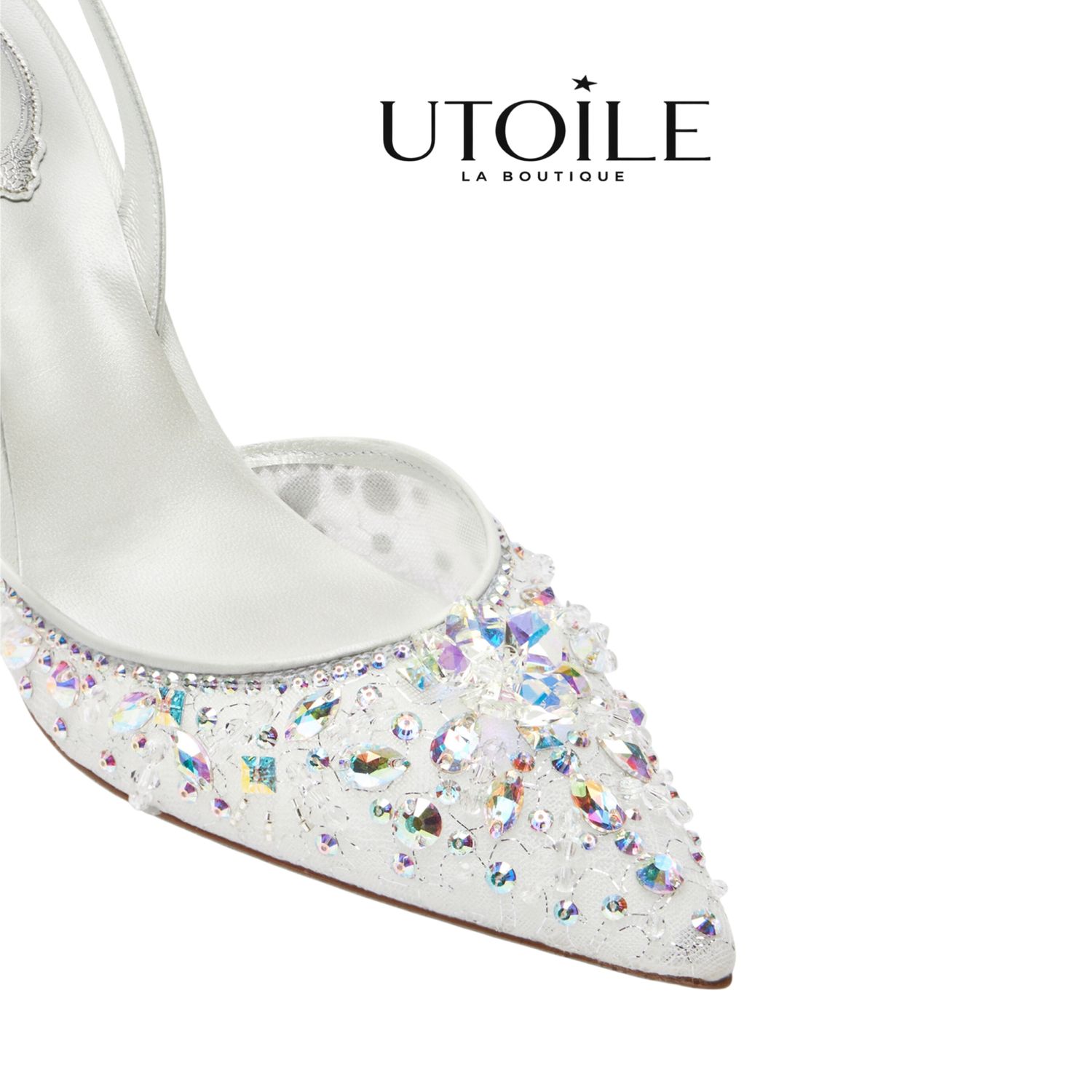Rene Caovilla Cinderella White Slingback With Crystal 80