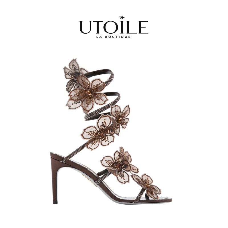 Rene Caovilla Peach Flower Chocolate Sandal 80