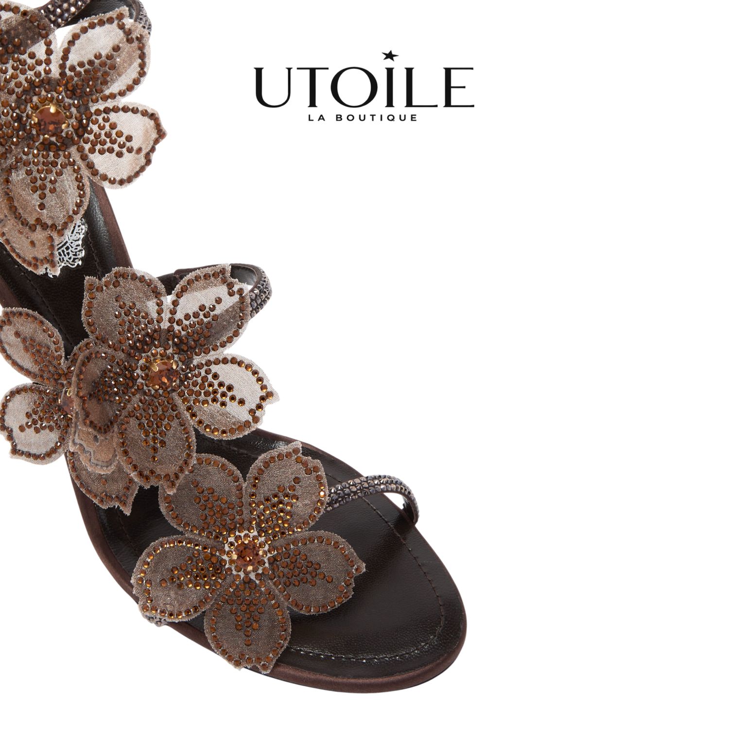 Rene Caovilla Peach Flower Chocolate Sandal 80