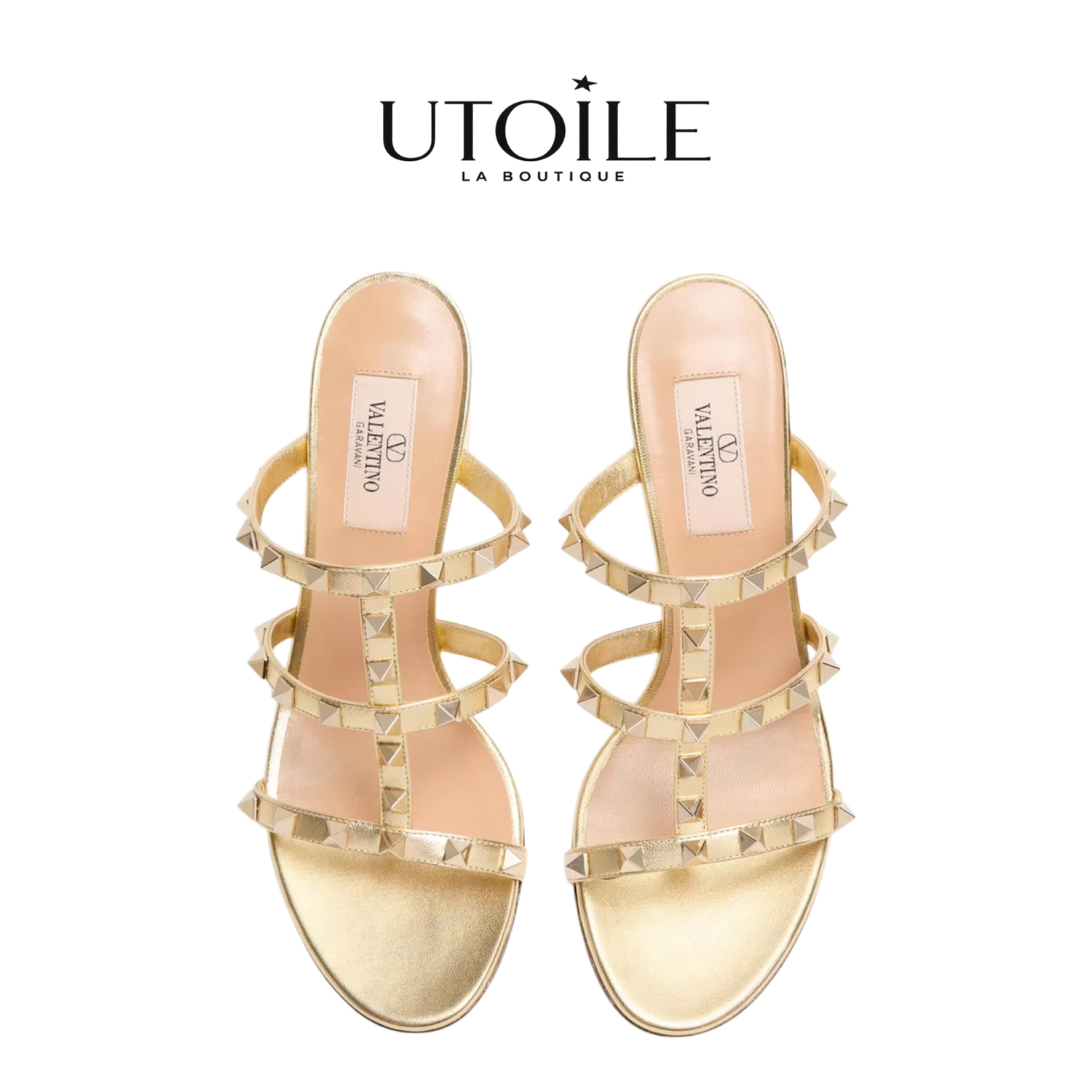 Valentino Rockstud Slide Sandal In Laminated Nappa 60Mm