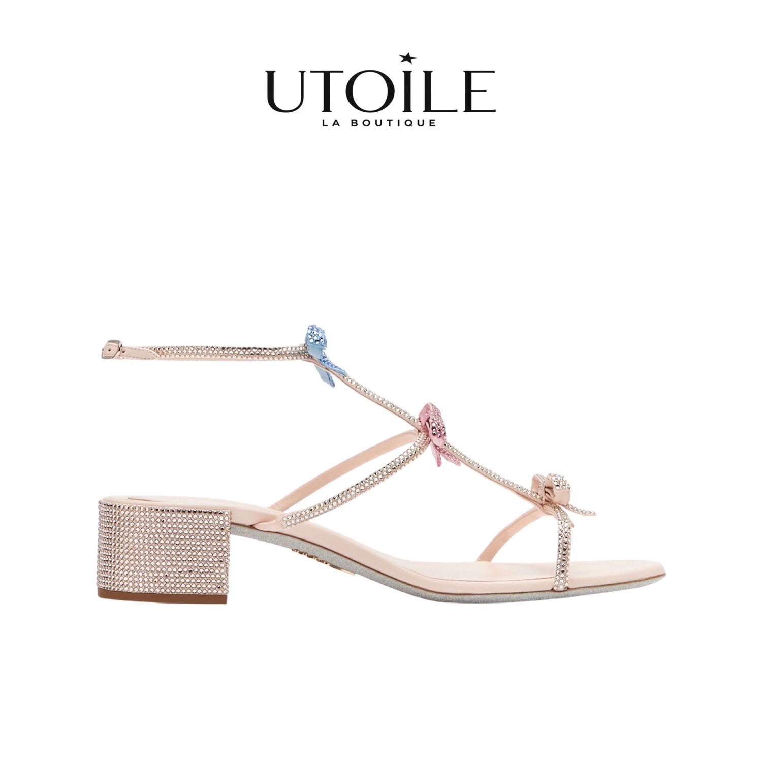 Rene Caovilla Caterina Peach Sandal With Multicolor Crystals 40