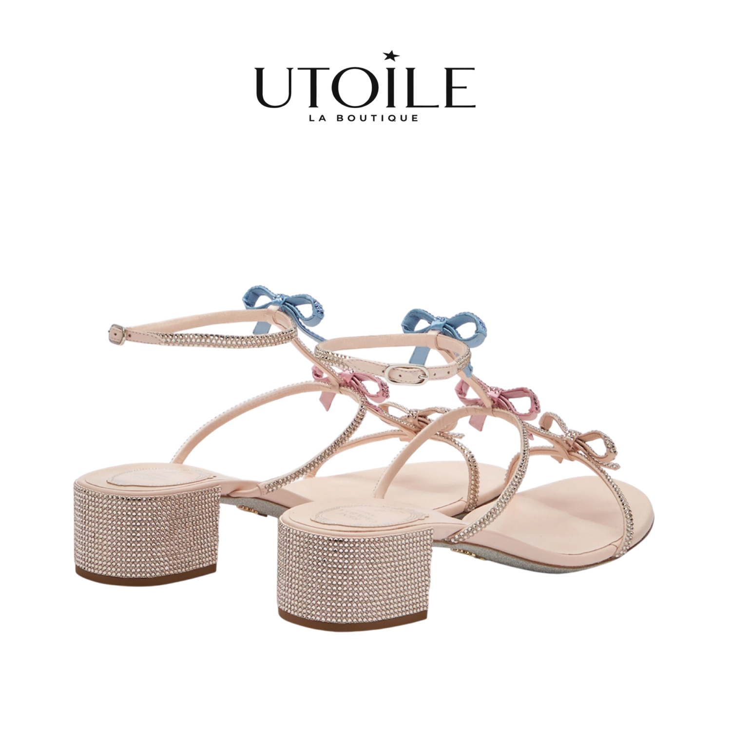 Rene Caovilla Caterina Peach Sandal With Multicolor Crystals 40