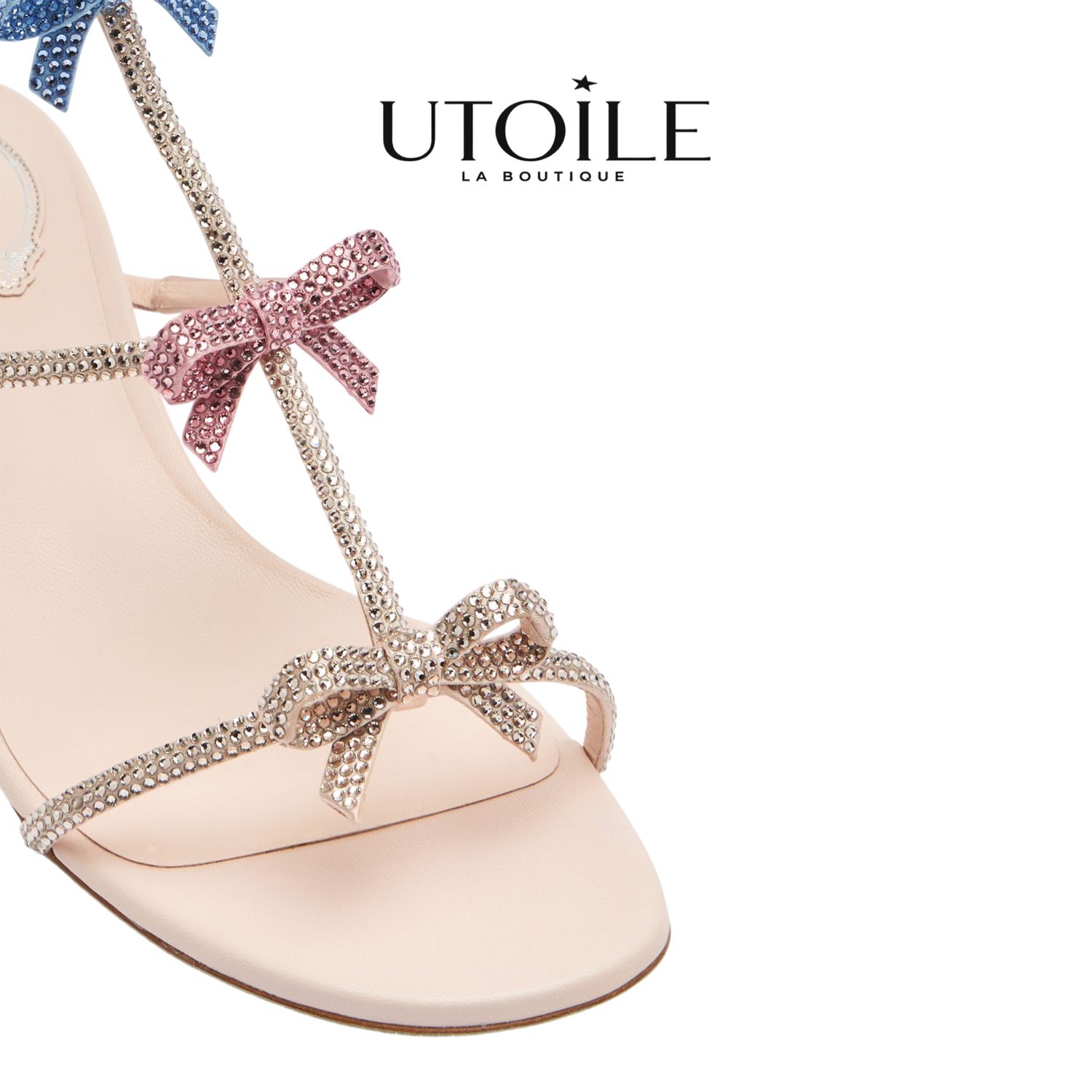 Rene Caovilla Caterina Peach Sandal With Multicolor Crystals 40