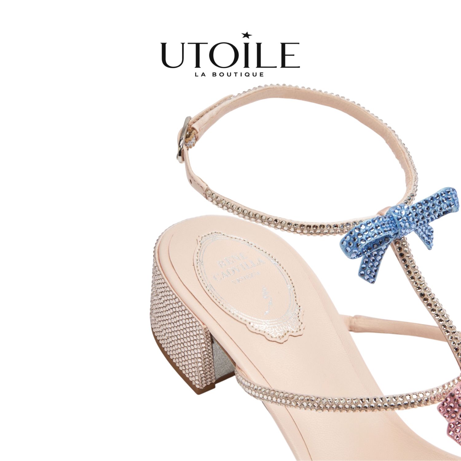Rene Caovilla Caterina Peach Sandal With Multicolor Crystals 40