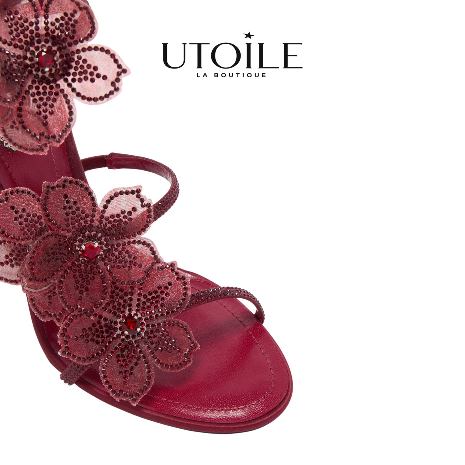Rene Caovilla Peach Flower Burgundy Sandal 105