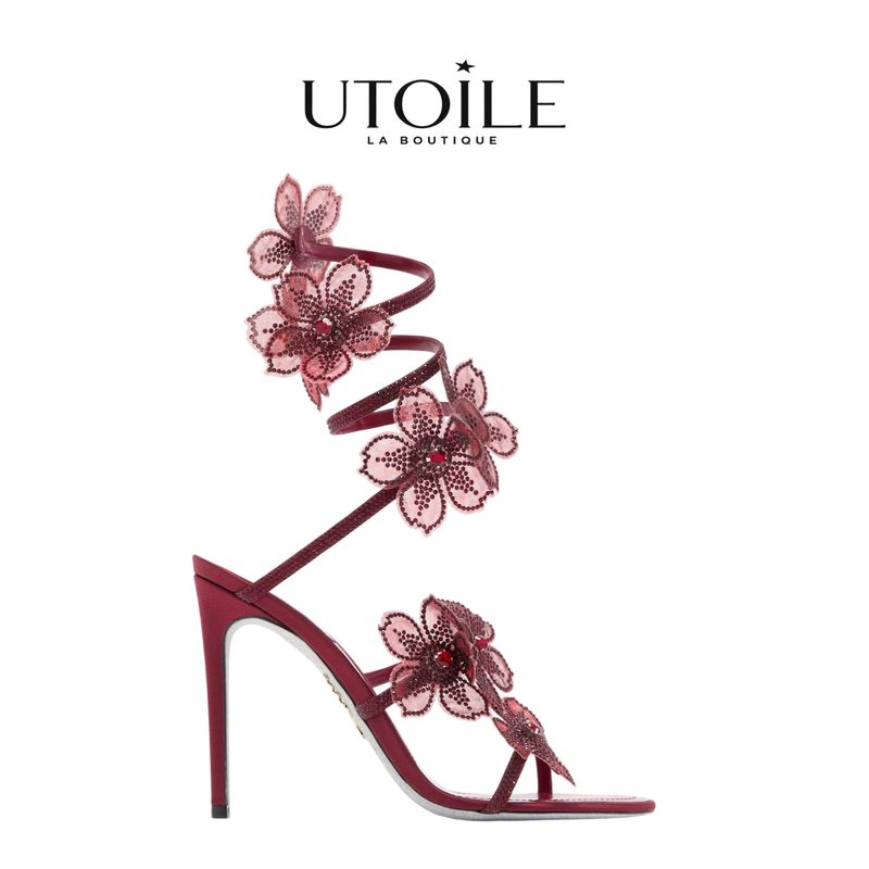 Rene Caovilla Peach Flower Burgundy Sandal 105