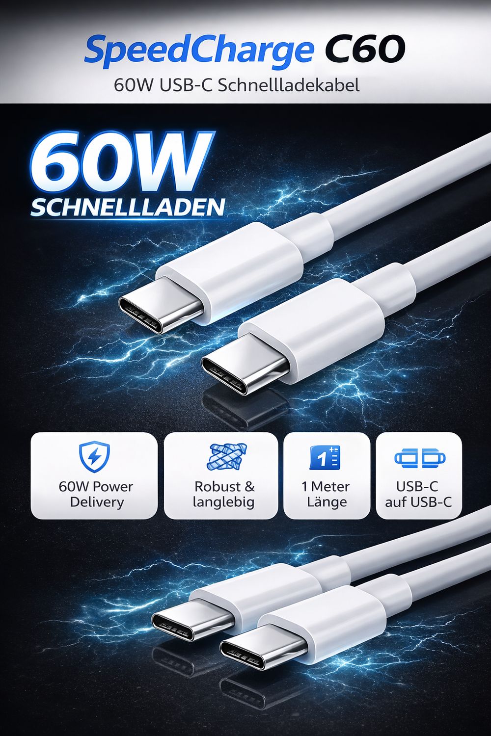 SpeedCharge C60 – 60W USB-C Schnellladekabel