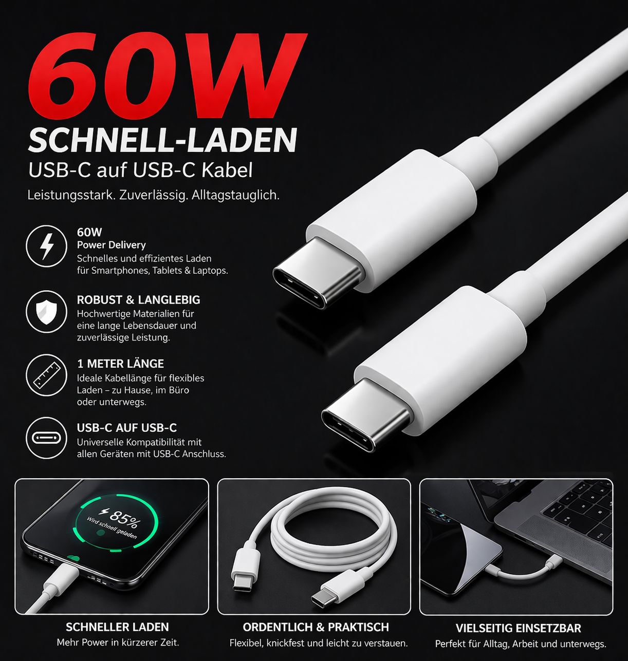 SpeedCharge C60 – 60W USB-C Schnellladekabel