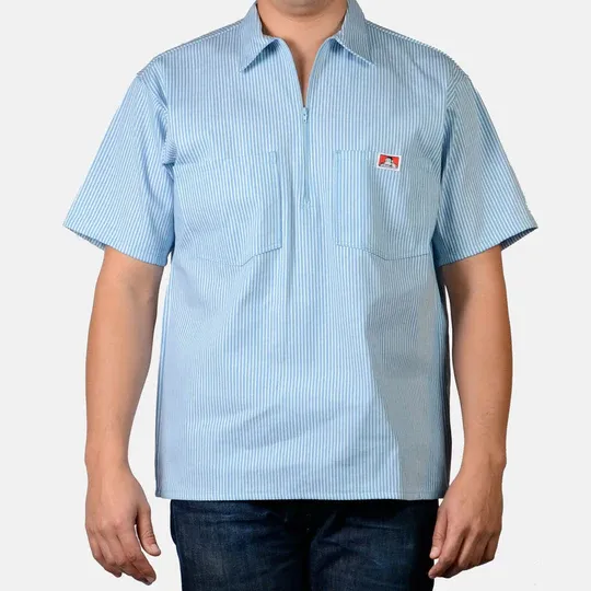 Ben Davis 1/2 Zip Short Sleeve - Stripe, Colour: Striped Blue, Size: Small