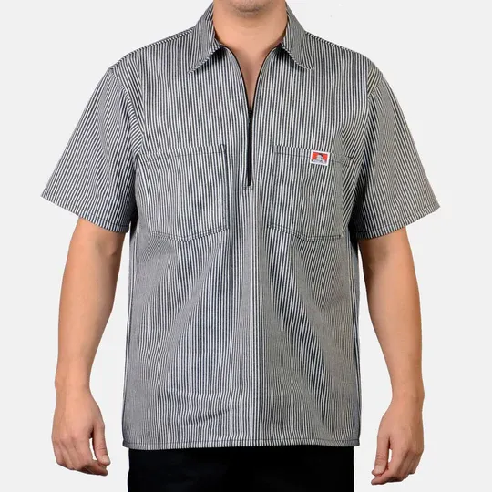 Ben Davis 1/2 Zip Short Sleeve - Stripe, Colour: Black, Size: Small