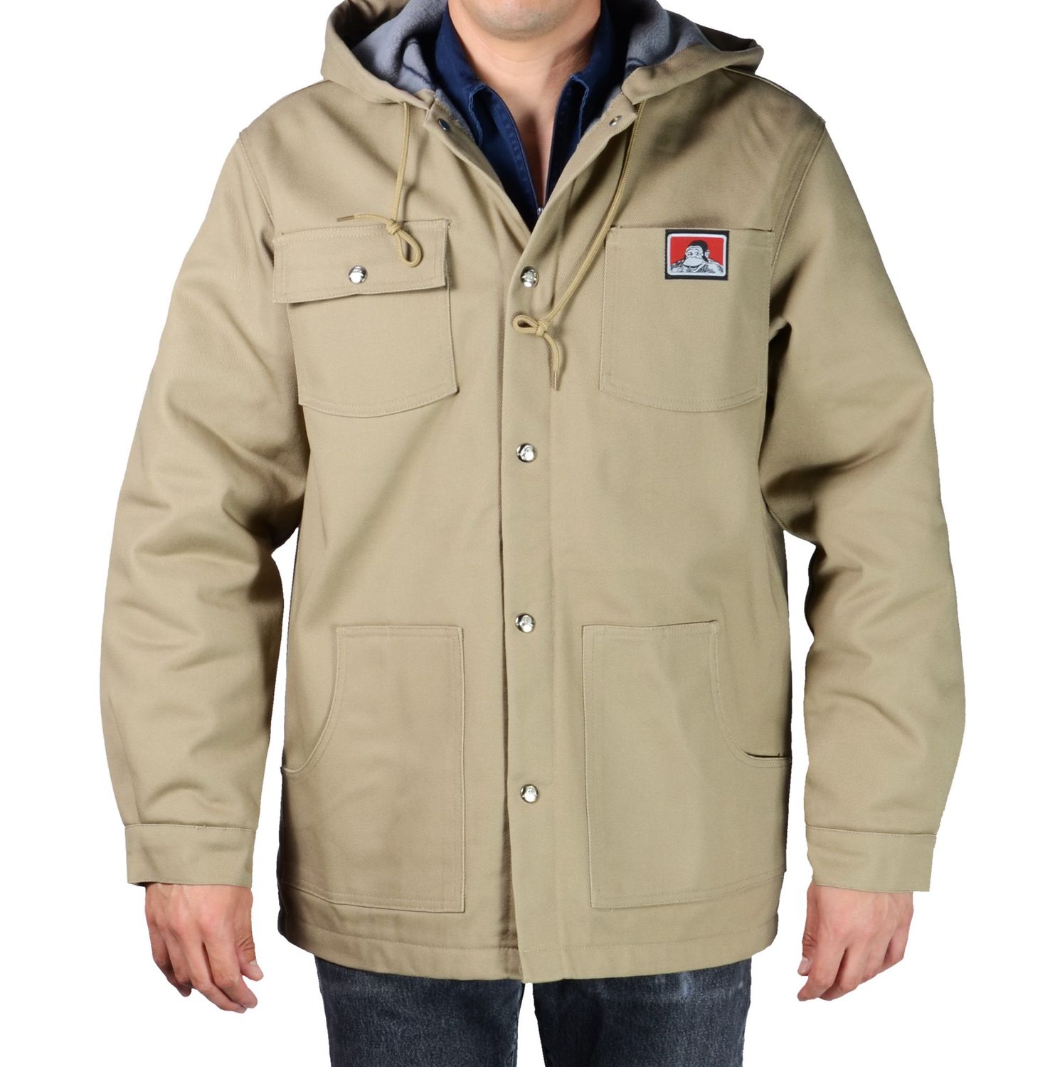 Ben Davis Hooded Snap Front Jacket, Colour: Khaki, Size: Small