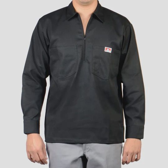Ben Davis 1/2 Zip Long Sleeve - Solid, Colour: Black, Size: Small