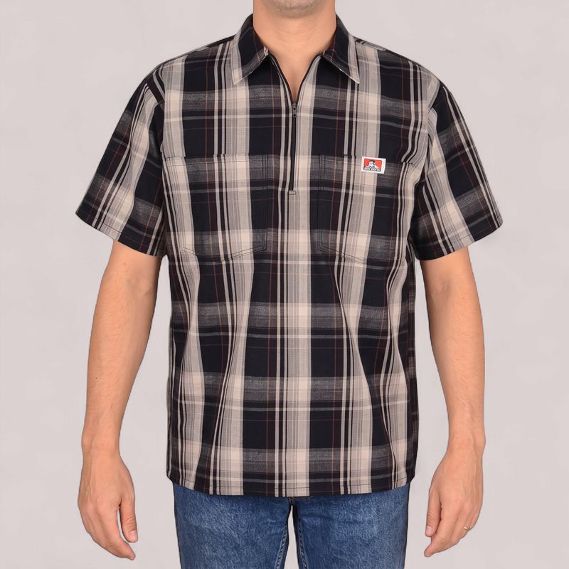 Ben Davis 1/2 Zip Short Sleeve - Plaid