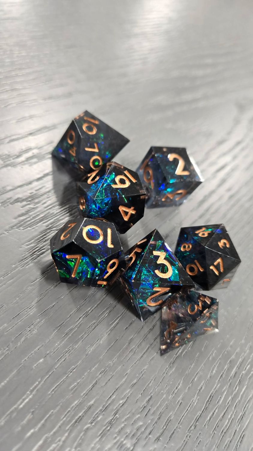 Stash's Special Dice - Galaxy Swirl, Color: Green &amp; Blue Black Opal