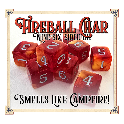 9 Six-Sided Fireball Char Scented Dice