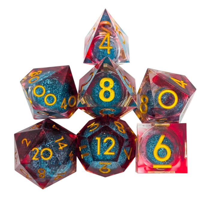 Shimmer Red and Blue Liquid Core Dice Set