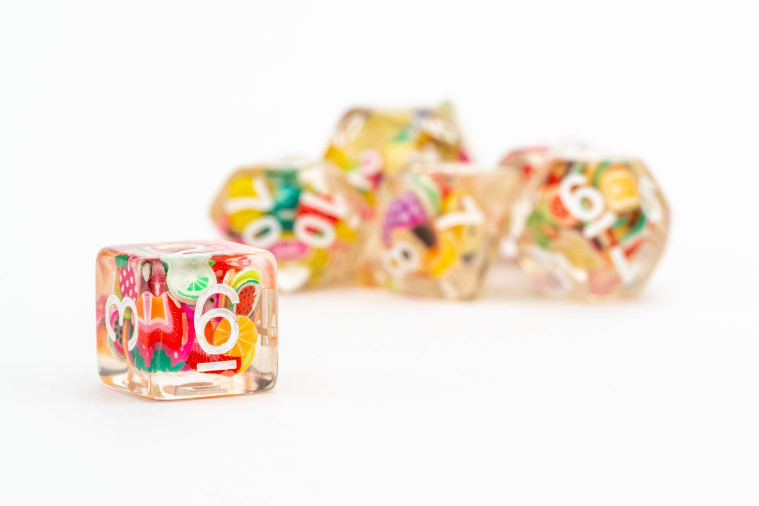 UNIQUE Fruit Dice Resin Polyhedral Dice Set