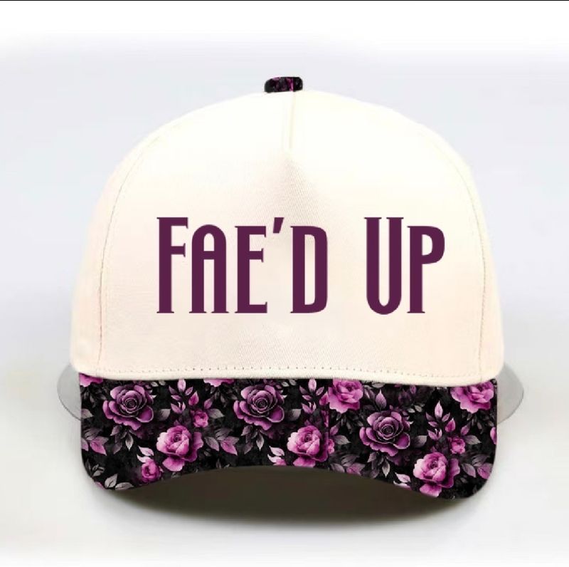 Fae'd Up " dark floral brim, natural front, burgundy 3D embroidery