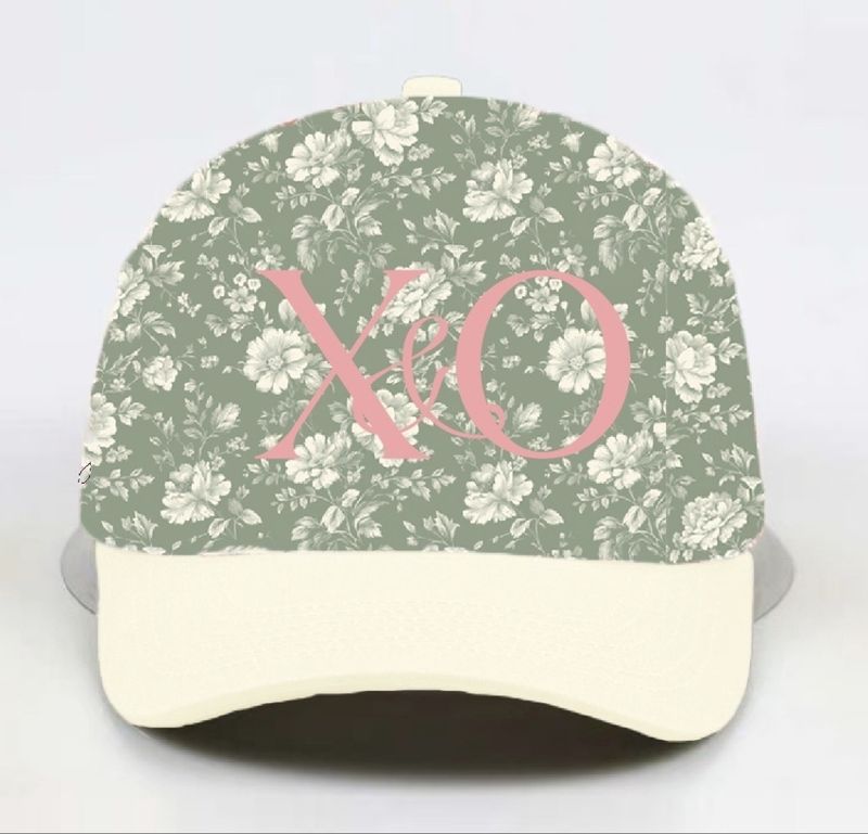 XO "floral front, natural brim, pink embroidery"