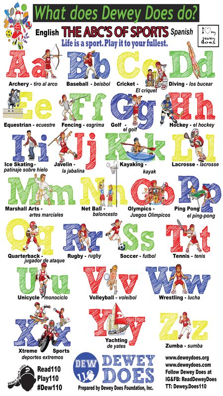 What does Dewey Does do? ABC Sports Poster, English/Spanish