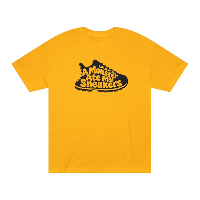 a MONSTER ate my Sneaker logo black print on collectable color tees