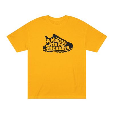 a MONSTER ate my Sneaker logo black print on collectable color tees