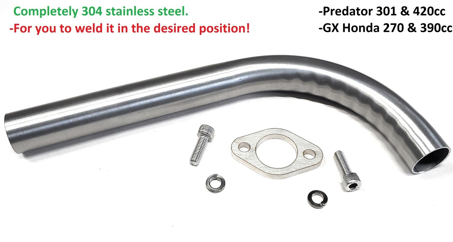 Exhaust Pipe Stainless Steel 304 (YOU WELD IT) Predator 301 &amp; 420cc, GX 270, 390