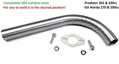 Exhaust Pipe Stainless Steel 304 (YOU WELD IT) Predator 301 &amp; 420cc, GX 270, 390