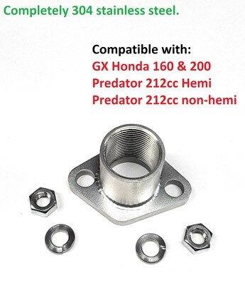Honda GX 160 & 200 Duromax 7HP 3/4" SS Male Thread Pipe with Exhaust Flange. 