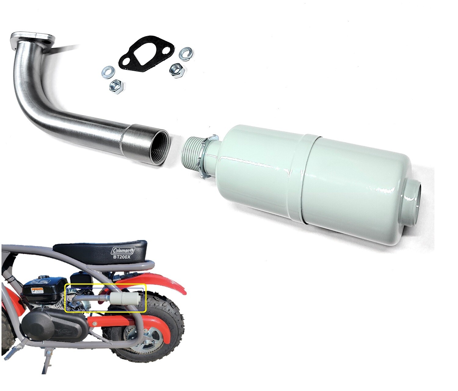 Exhaust With Muffler for: Coleman BT200X Mini Bike.