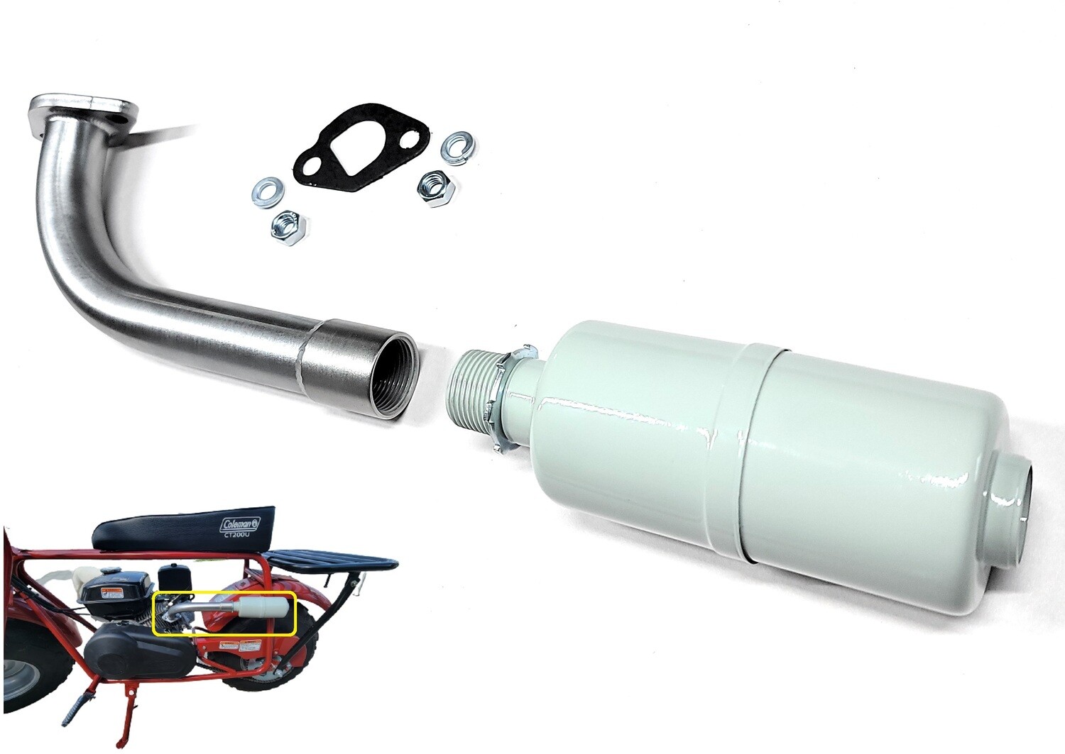 Exhaust With Muffler for: Coleman CT200U 196cc/6.5HP Gas mini bike.