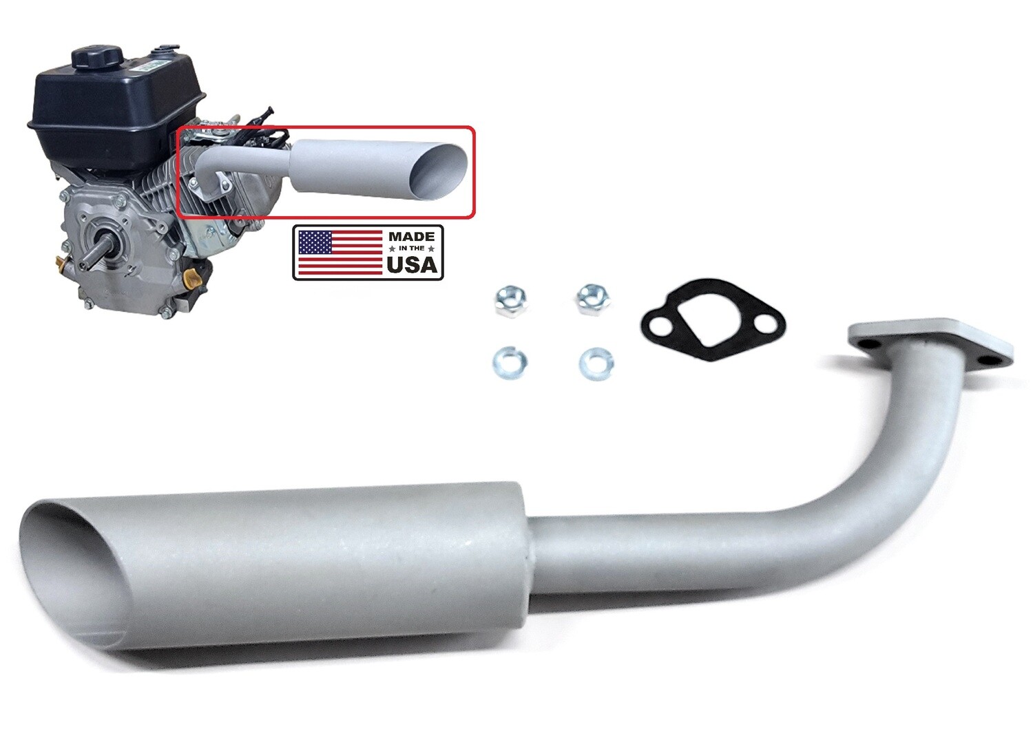 Header Exhaust Pipe for: Go Kart Predator 212cc, Tillotson  212 Hemi, Honda GX160 GX200, LIFAN 7HP.