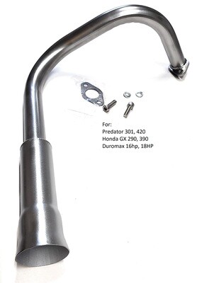 Exhaust Header for: GX 270 or GX390, Predator 301cc or 420cc, Briggs 1450 305cc, Lifan LF190F-BQ 15 HP 420cc. Made in U.S.A.