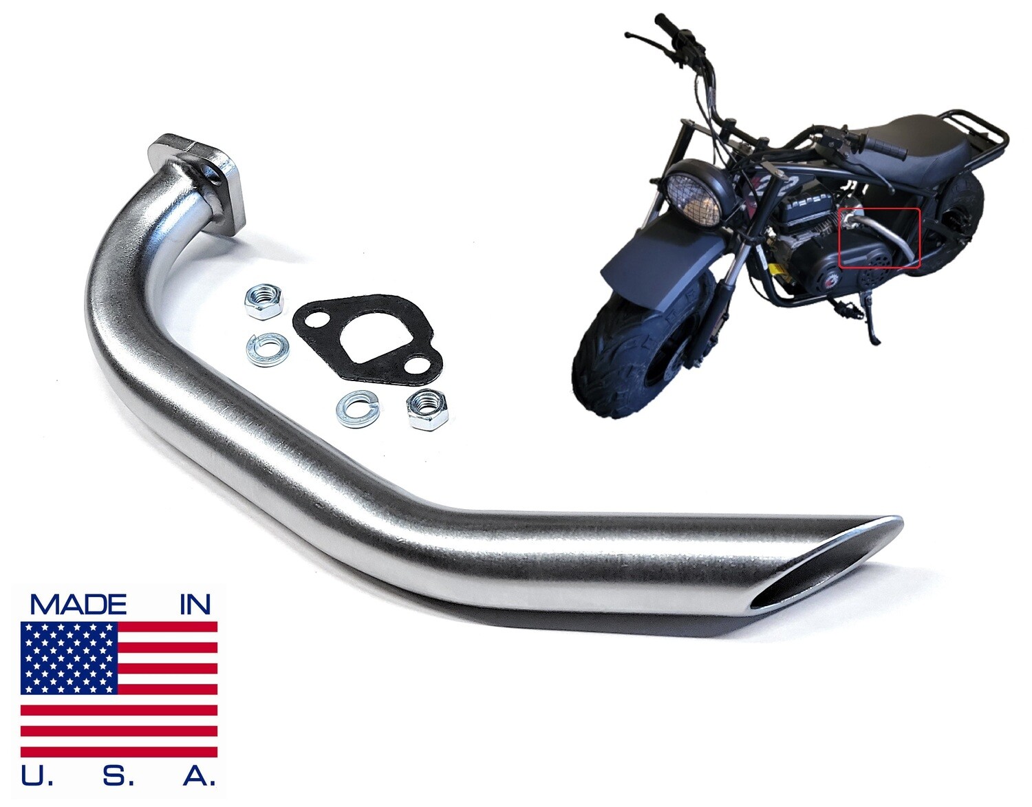 Exhaust Header for Mega Moto 212 Pro, Monster Classic 212, Coleman RB200, RT200, Tao Motor 200 DB200