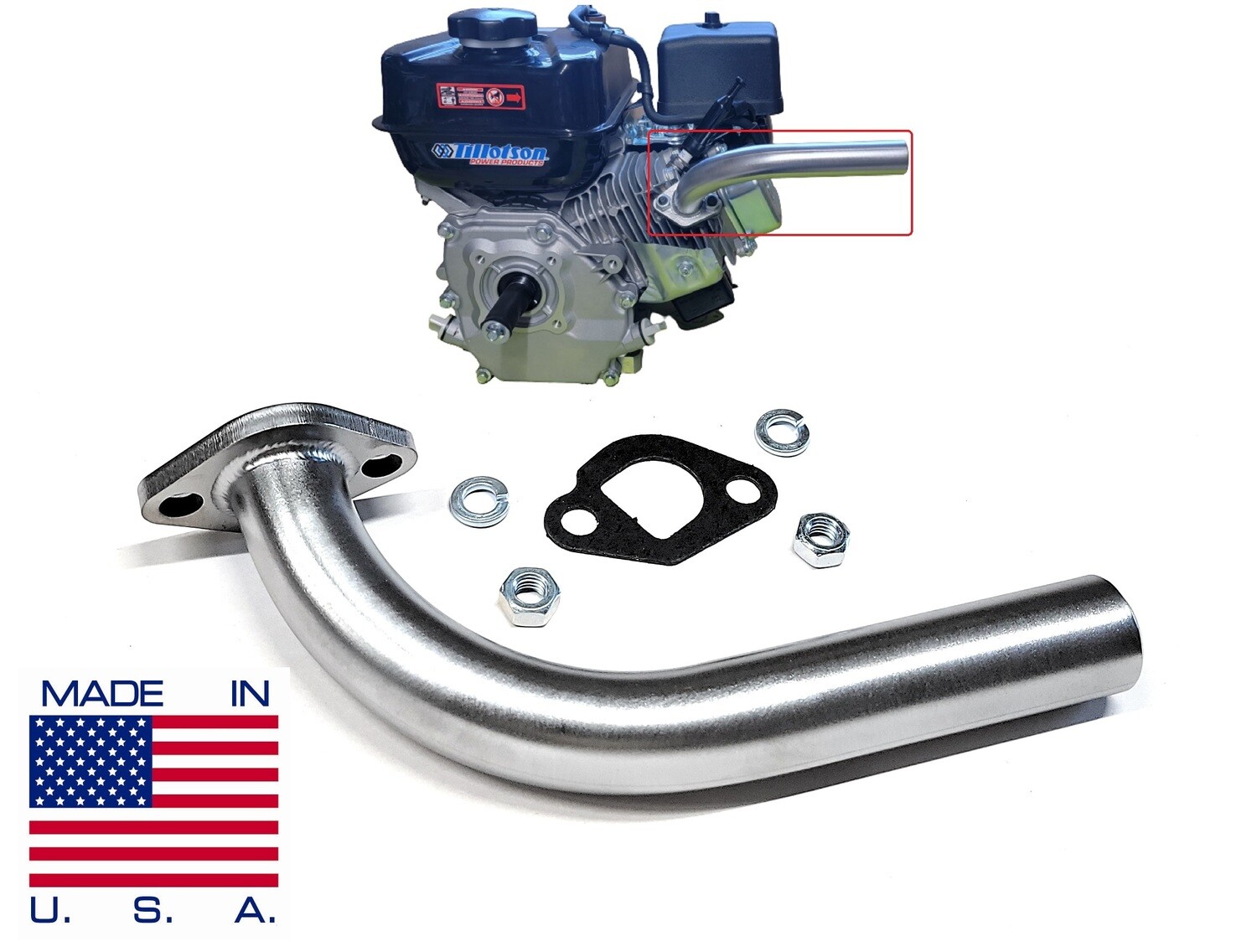 Exhaust Pipe For 212cc Tillotson Hemi Engine, Predator 212 Hemi or non Hemi.