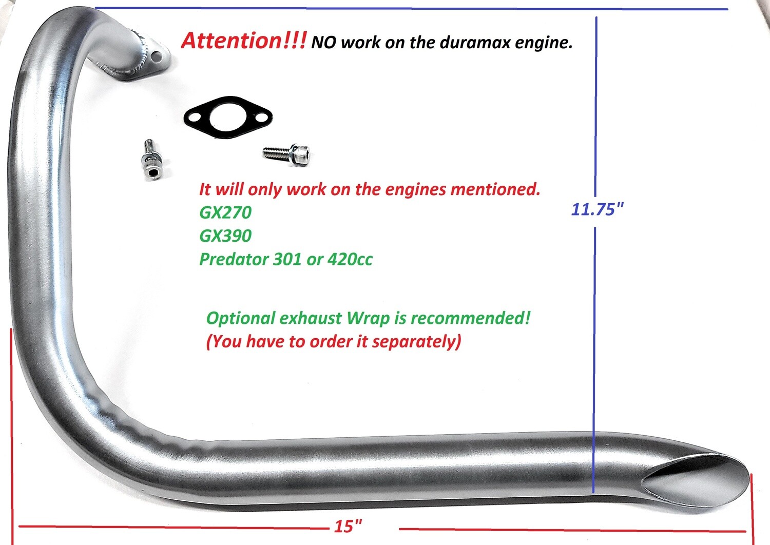 Exhaust Header for: Honda GX240, GX270, GX390, Predator 301cc &amp; 420cc, minibikes!