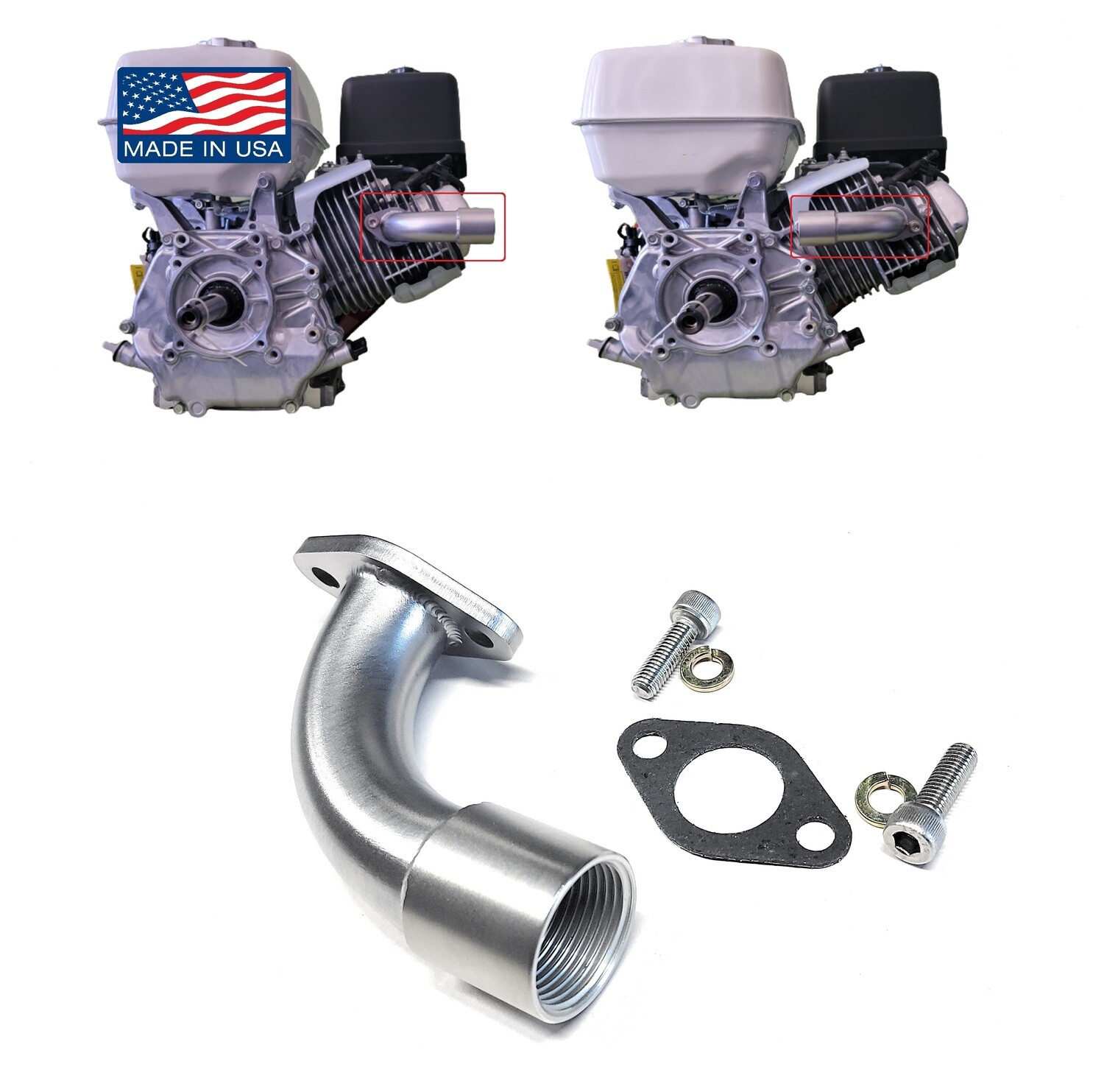 Low and short Exhaust Pipe adapter with female thread for Predator 301 &amp; 420cc, GX 240 GX270 GX390