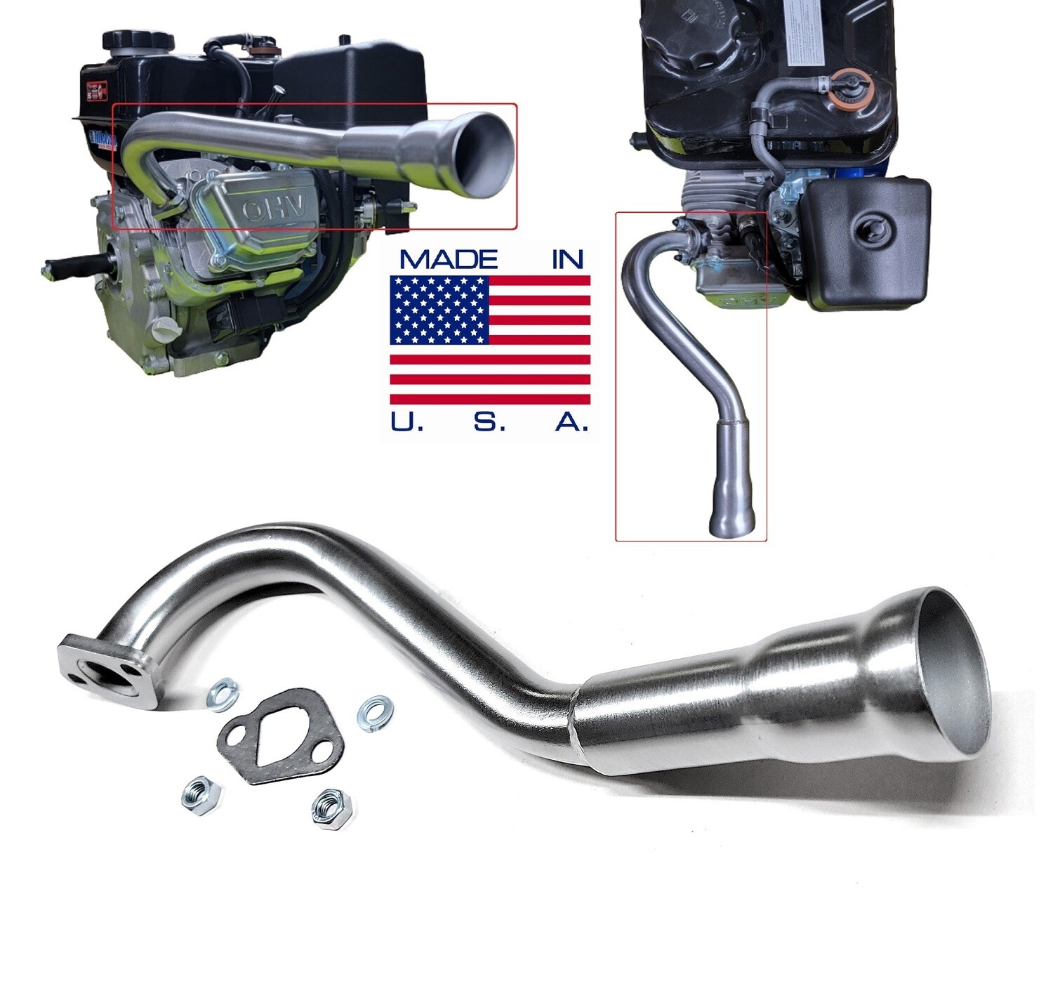 Trumpet Center Rear Header for Predator 212cc, Honda GX160, GX200, Tillotson hemi 212