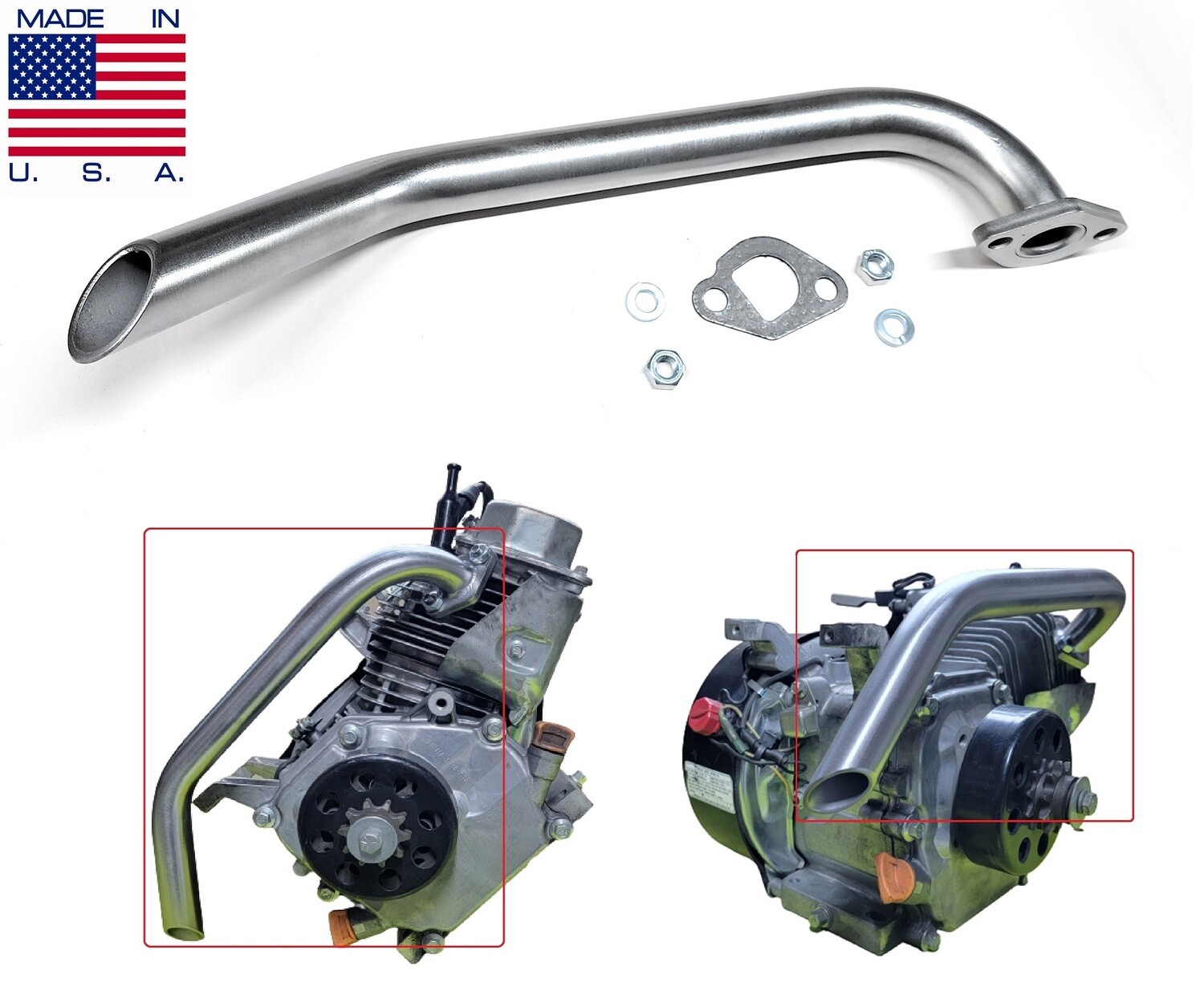 Opposite direction Exhaust for Predator 212cc motorized bicycle, Honda GX160, GX200, 212cc Tillotson