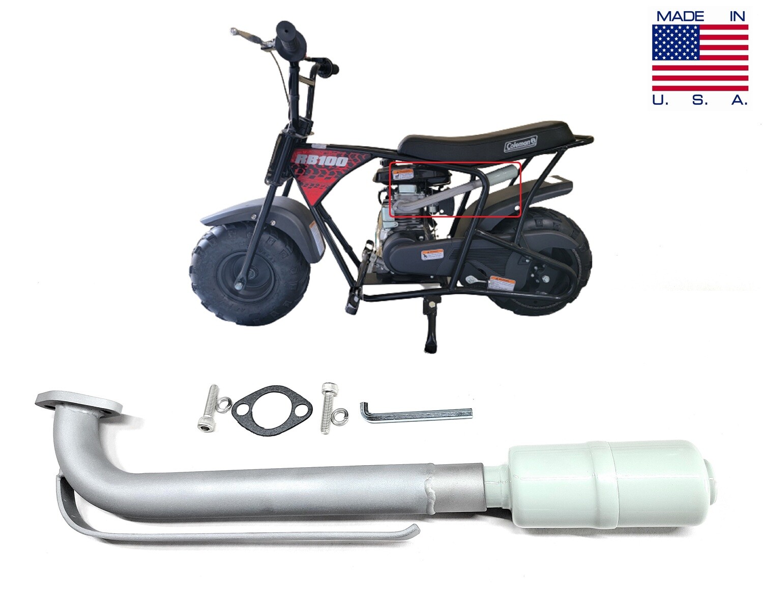 Exhaust Muffler for Coleman RB100, Realtree RT100, Mega moto MM-B105-RB, MM-B80-RT, MotoTec 105cc,  XtremepowerUS 80CC