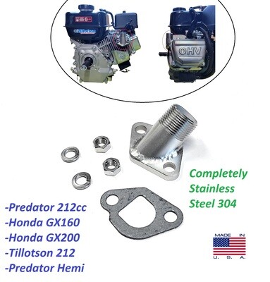 EXHAUST ADAPTER FOR PREDATOR 212cc HARBOR FREIGHT NPT 3/4 MALE THREADED, Honda GX160, Honda GX200, Tillotson 212