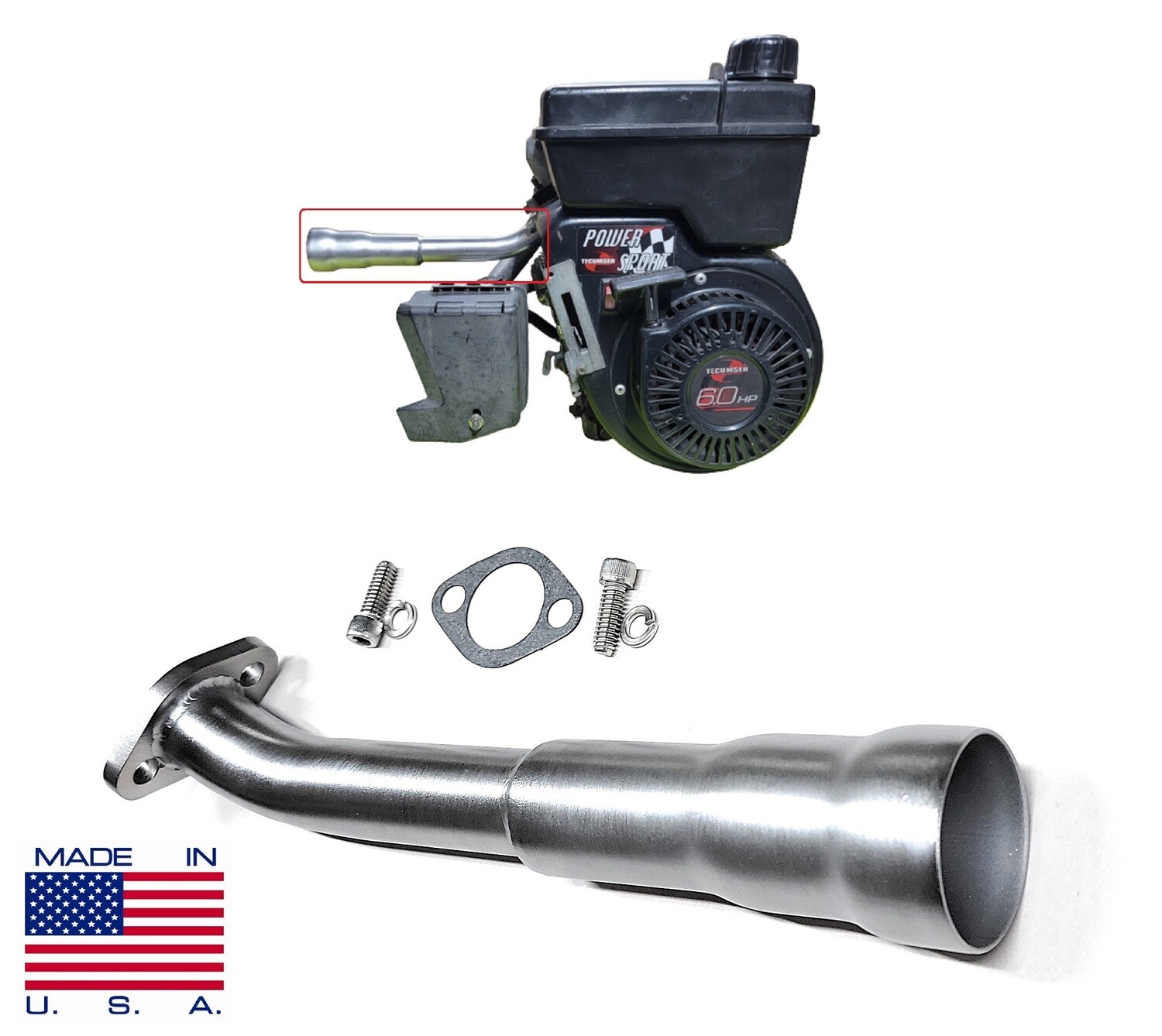 Tecumseh 5.0-6.5 OHV Engine Header Exhaust Pipe for Go Kart Fun Cart Minibike.