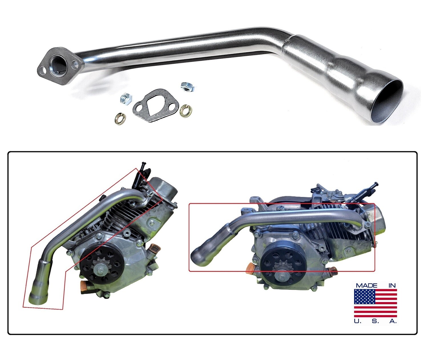 Motorized bicycle Header Opposite direction Exhaust for Predator 212cc, Honda GX160, Honda GX200, 212cc Tillotson Hemi