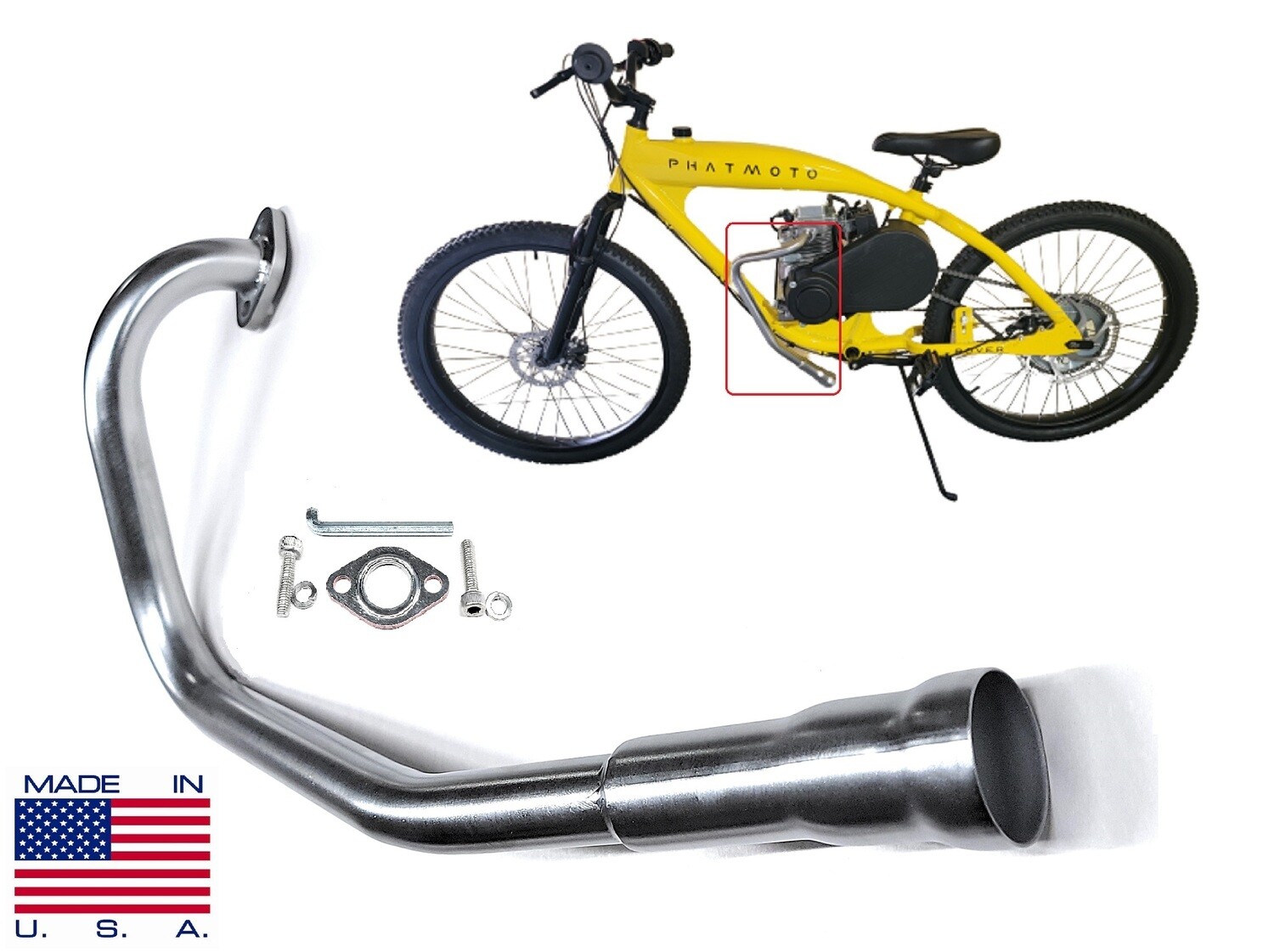 AR Exhaust Header for Phatmoto Rover Motorized bicycle &amp; ALL TERRAIN Fat Tire 2022-2024