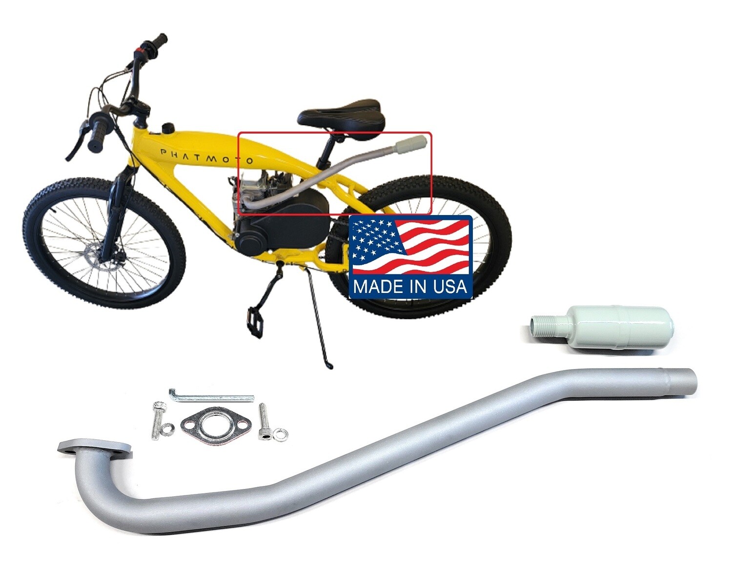 Exhaust Muffler for: Phatmoto Rover Motorized bicycle